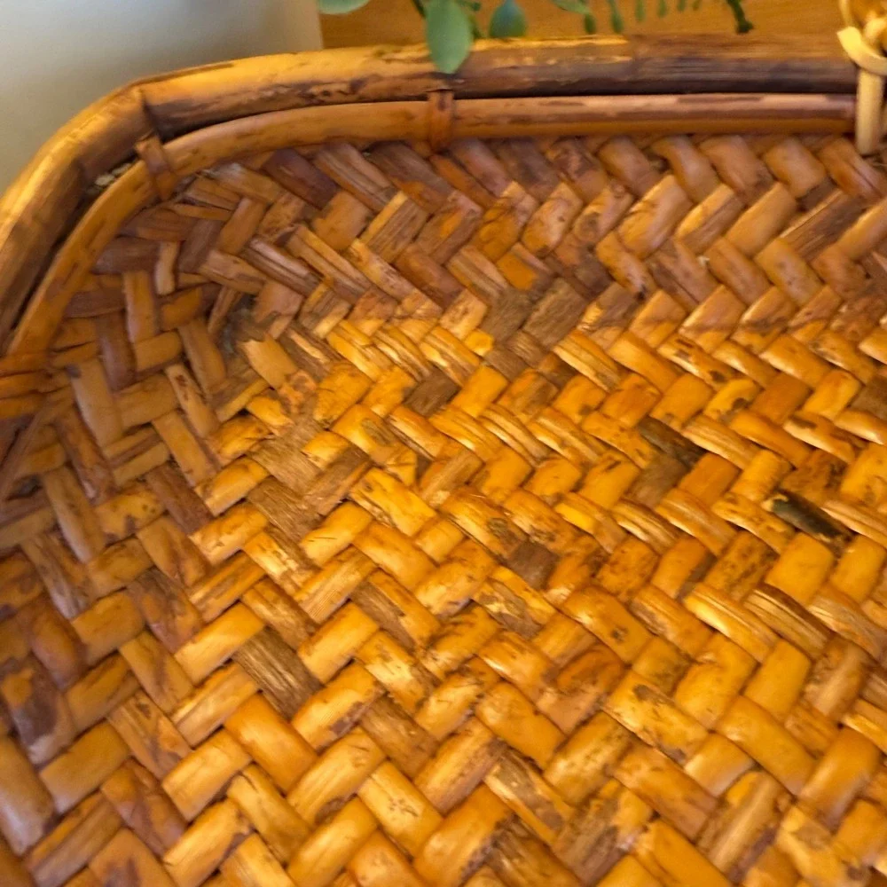 Vtg Splint Ash Square Basket Tray Hand Woven Carved Birds New England 9